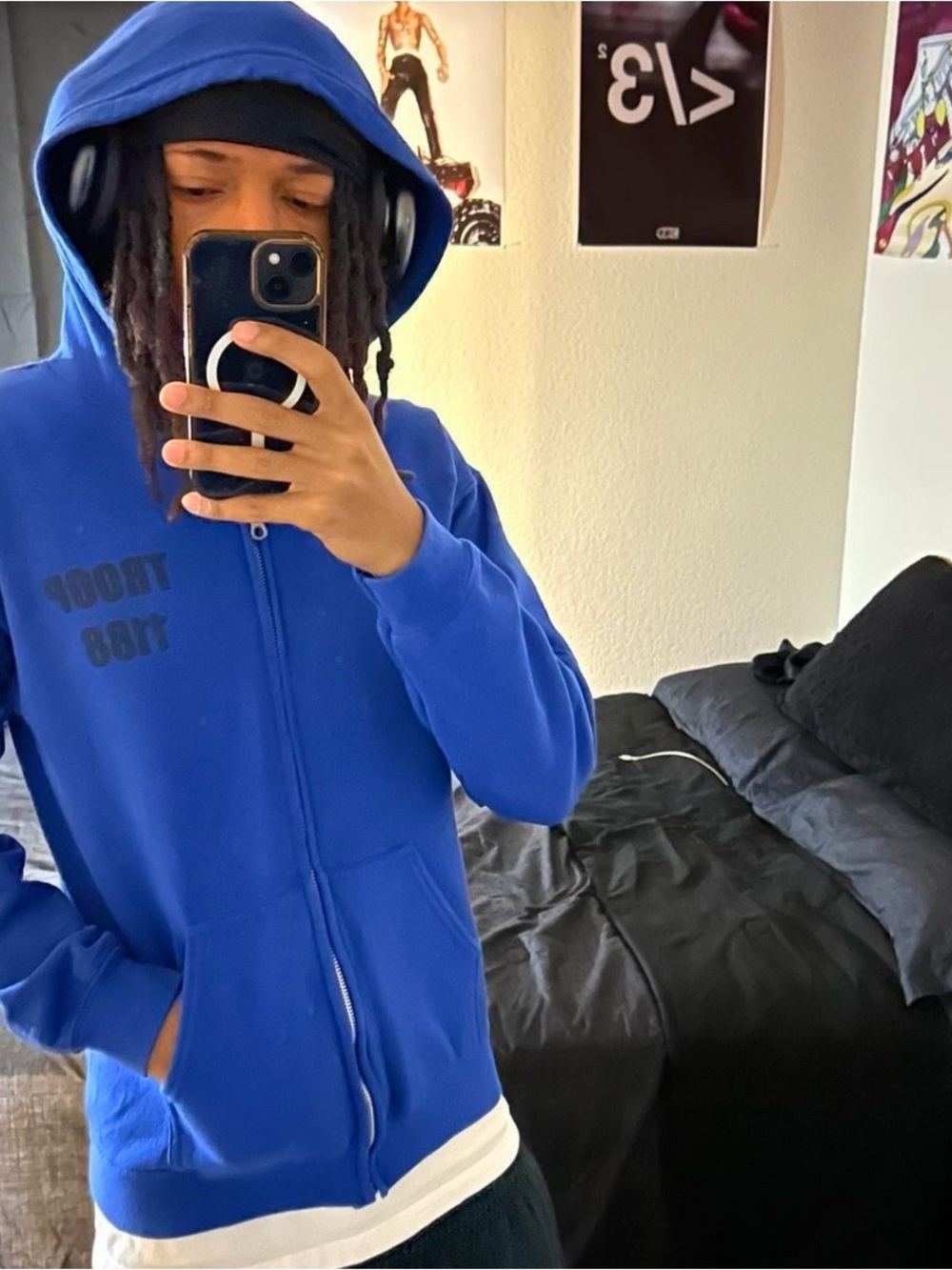 Blue Zip-Up Hoodie with Front Pockets